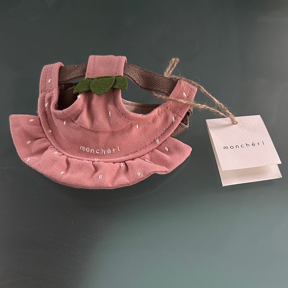 Pink Strawberry Dog Hat with Leaf Accent